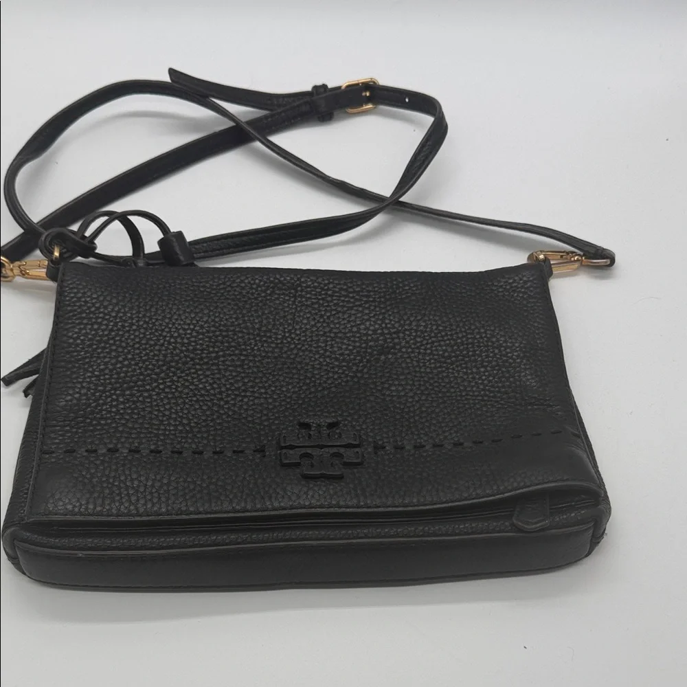 Tory Burch Black‎ Pebbled Leather Crossbody with Logo Detail
